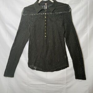 Free People Women's Green Lace Blouse